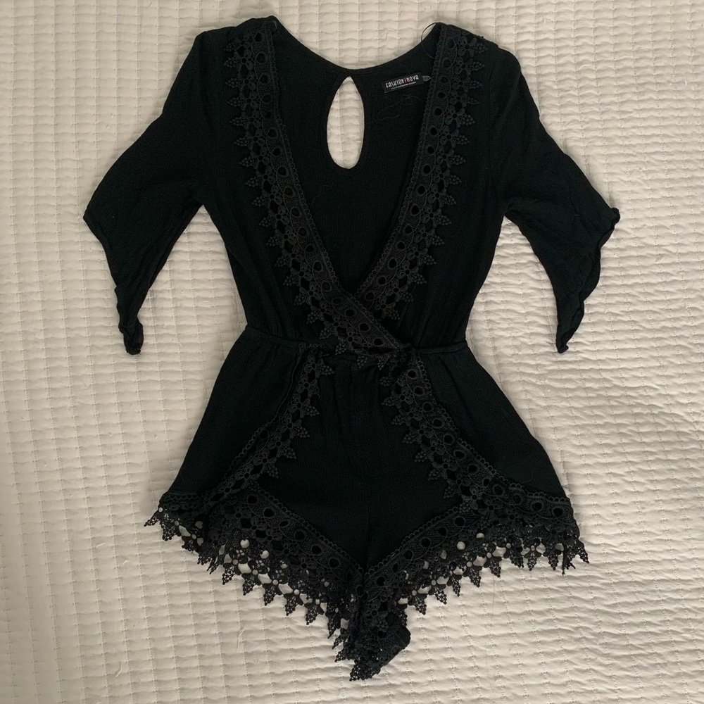 Fashion Nova black lace romper!